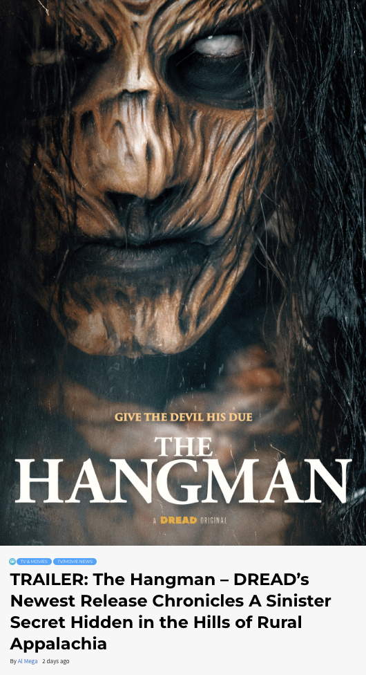 TRAILER: The Hangman – DREAD’s Newest Release Chronicles A Sinister Secret Hidden in the Hills of Rural Appalachia